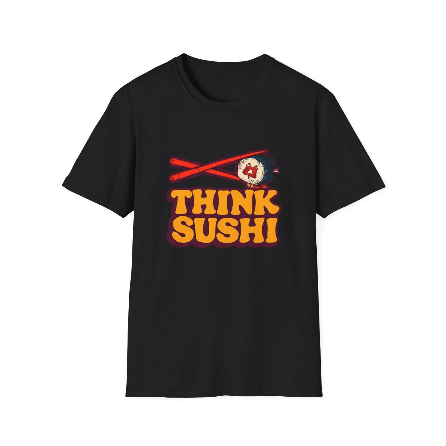 Sushi Lover T-Shirt - Think Sushi graphic tee for foodies, casual wear, gift for sushi lovers, summer style, food-themed shirt