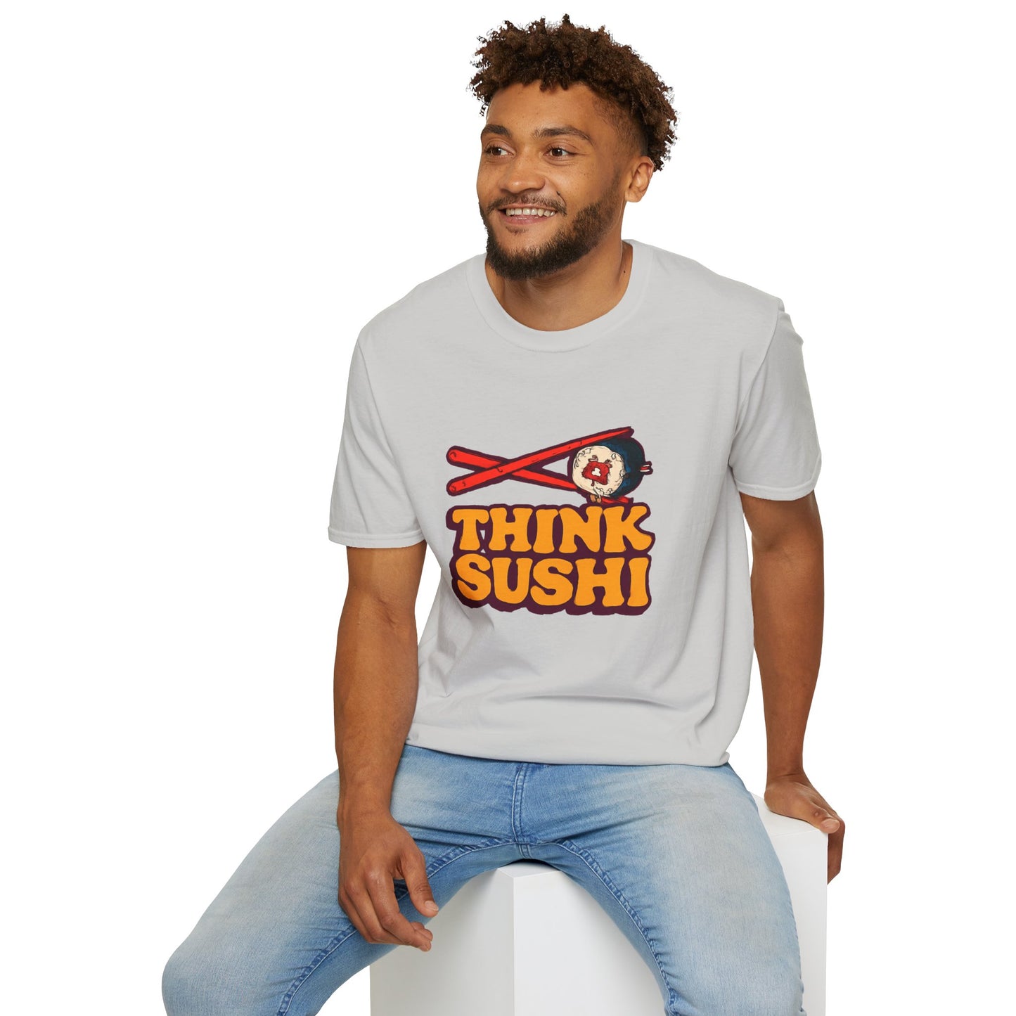 Sushi Lover T-Shirt - Think Sushi graphic tee for foodies, casual wear, gift for sushi lovers, summer style, food-themed shirt