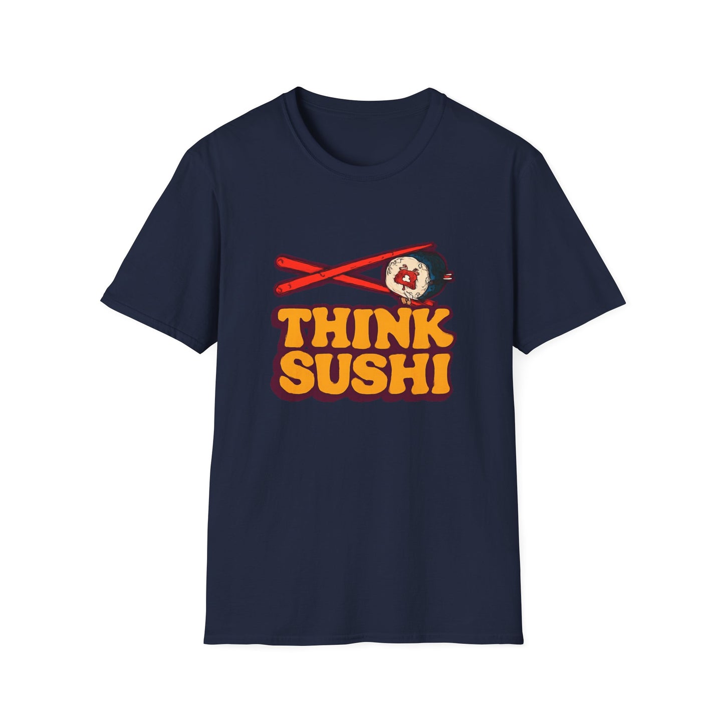 Sushi Lover T-Shirt - Think Sushi graphic tee for foodies, casual wear, gift for sushi lovers, summer style, food-themed shirt