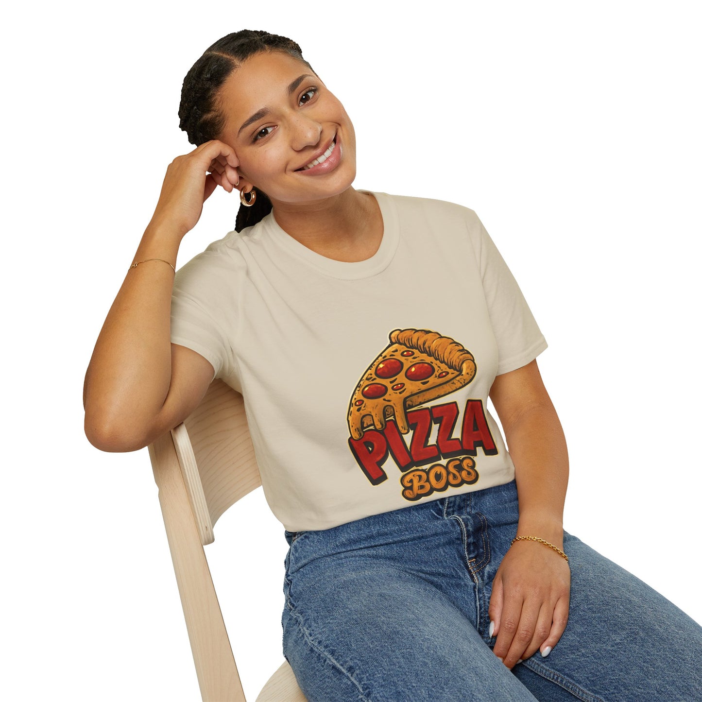Pizza Boss Unisex Softstyle T-Shirt - Fun Foodie Gift, Casual Wear, Kitchen Enthusiast, Birthday Present, Pizza Lover Apparel