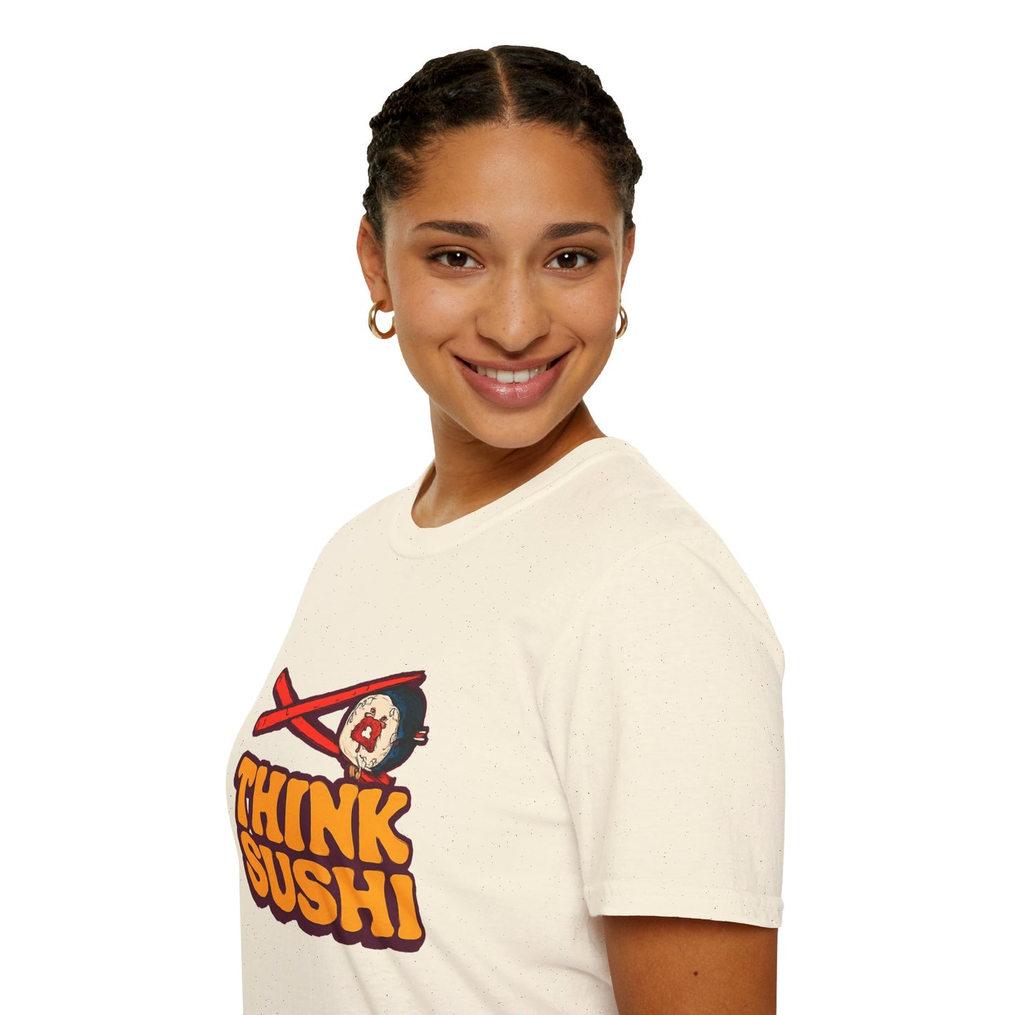 Sushi Lover T-Shirt - Think Sushi graphic tee for foodies, casual wear, gift for sushi lovers, summer style, food-themed shirt