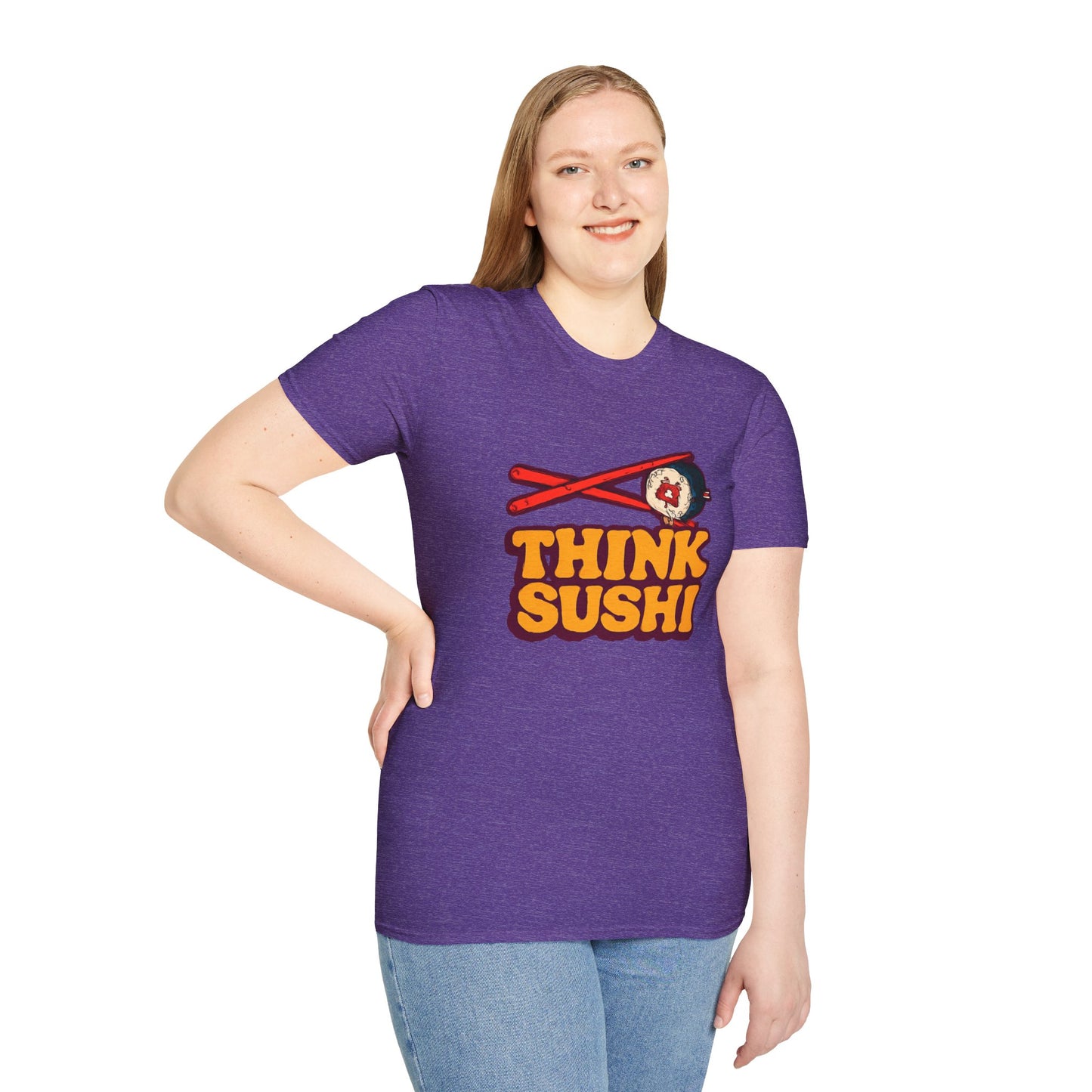 Sushi Lover T-Shirt - Think Sushi graphic tee for foodies, casual wear, gift for sushi lovers, summer style, food-themed shirt