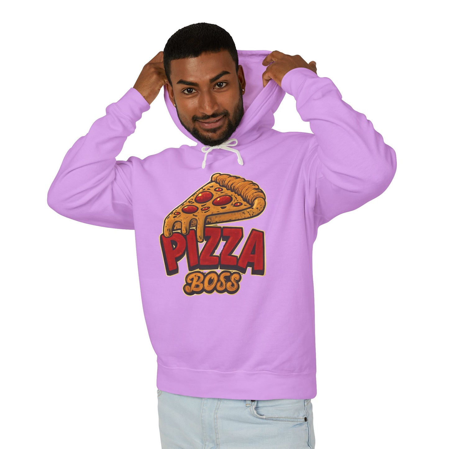 Pizza Boss Unisex Lightweight Hooded Sweatshirt, Funny Gift, Pizza Lover Apparel, Casual Wear, Foodie Fashion, Unique Hoodie