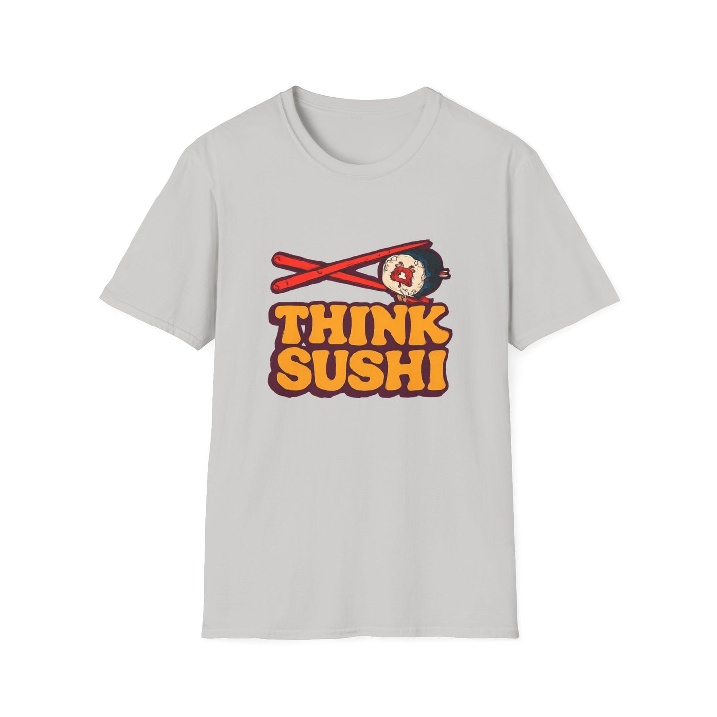 Sushi Lover T-Shirt - Think Sushi graphic tee for foodies, casual wear, gift for sushi lovers, summer style, food-themed shirt