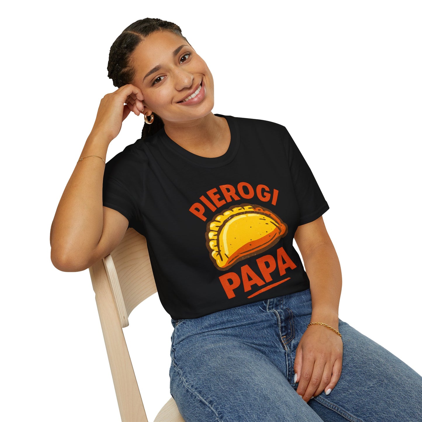 Pierogi Papa Unisex Softstyle T-Shirt, Funny Foodie Gift, Dad's Day Shirt, Family Gathering Apparel, Potluck Party Tee