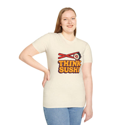 Sushi Lover T-Shirt - Think Sushi graphic tee for foodies, casual wear, gift for sushi lovers, summer style, food-themed shirt