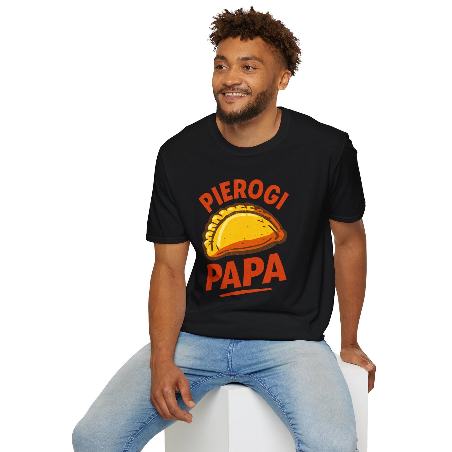 Pierogi Papa Unisex Softstyle T-Shirt, Funny Foodie Gift, Dad's Day Shirt, Family Gathering Apparel, Potluck Party Tee