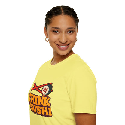 Sushi Lover T-Shirt - Think Sushi graphic tee for foodies, casual wear, gift for sushi lovers, summer style, food-themed shirt