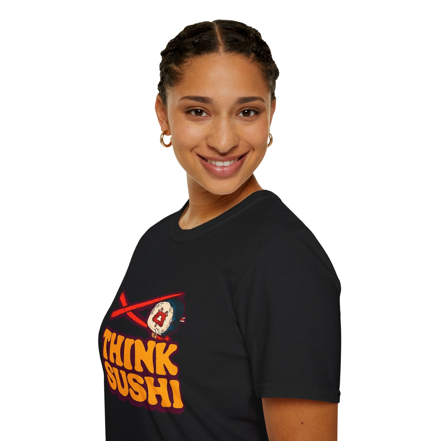 Sushi Lover T-Shirt - Think Sushi graphic tee for foodies, casual wear, gift for sushi lovers, summer style, food-themed shirt