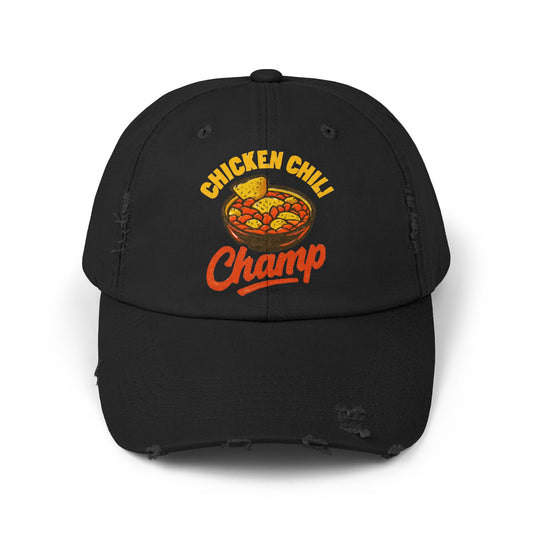 Chicken Chili Champ Unisex Distressed Cap - Perfect for Food Lovers, Casual Outings, BBQs, Cooking Events, Gift for Cooks