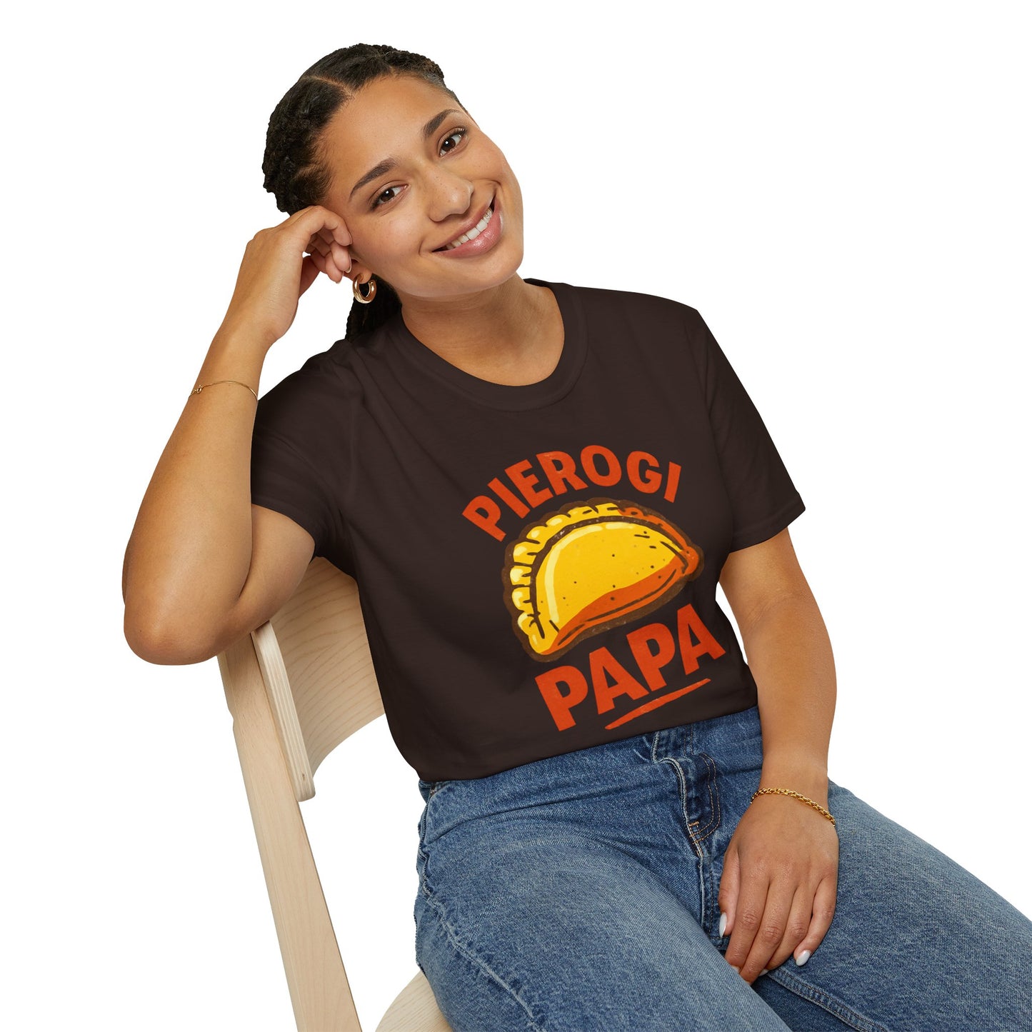 Pierogi Papa Unisex Softstyle T-Shirt, Funny Foodie Gift, Dad's Day Shirt, Family Gathering Apparel, Potluck Party Tee
