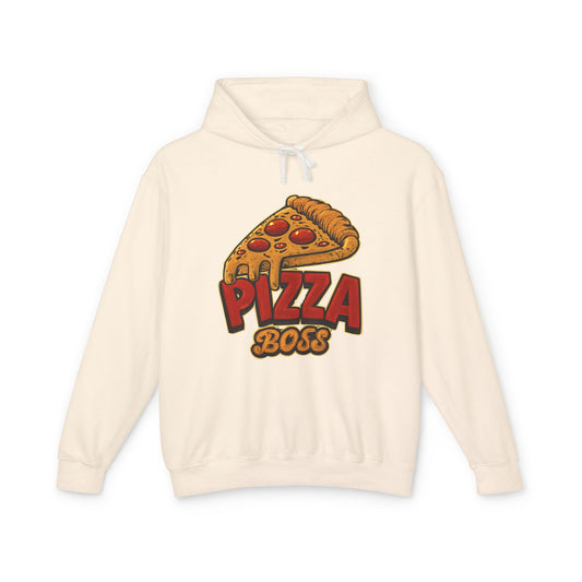 Pizza Boss Unisex Lightweight Hooded Sweatshirt, Funny Gift, Pizza Lover Apparel, Casual Wear, Foodie Fashion, Unique Hoodie