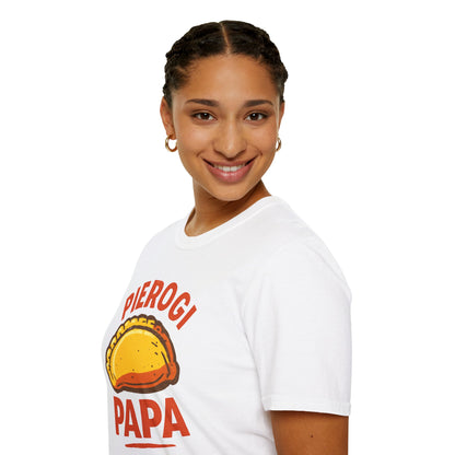 Pierogi Papa Unisex Softstyle T-Shirt, Funny Foodie Gift, Dad's Day Shirt, Family Gathering Apparel, Potluck Party Tee