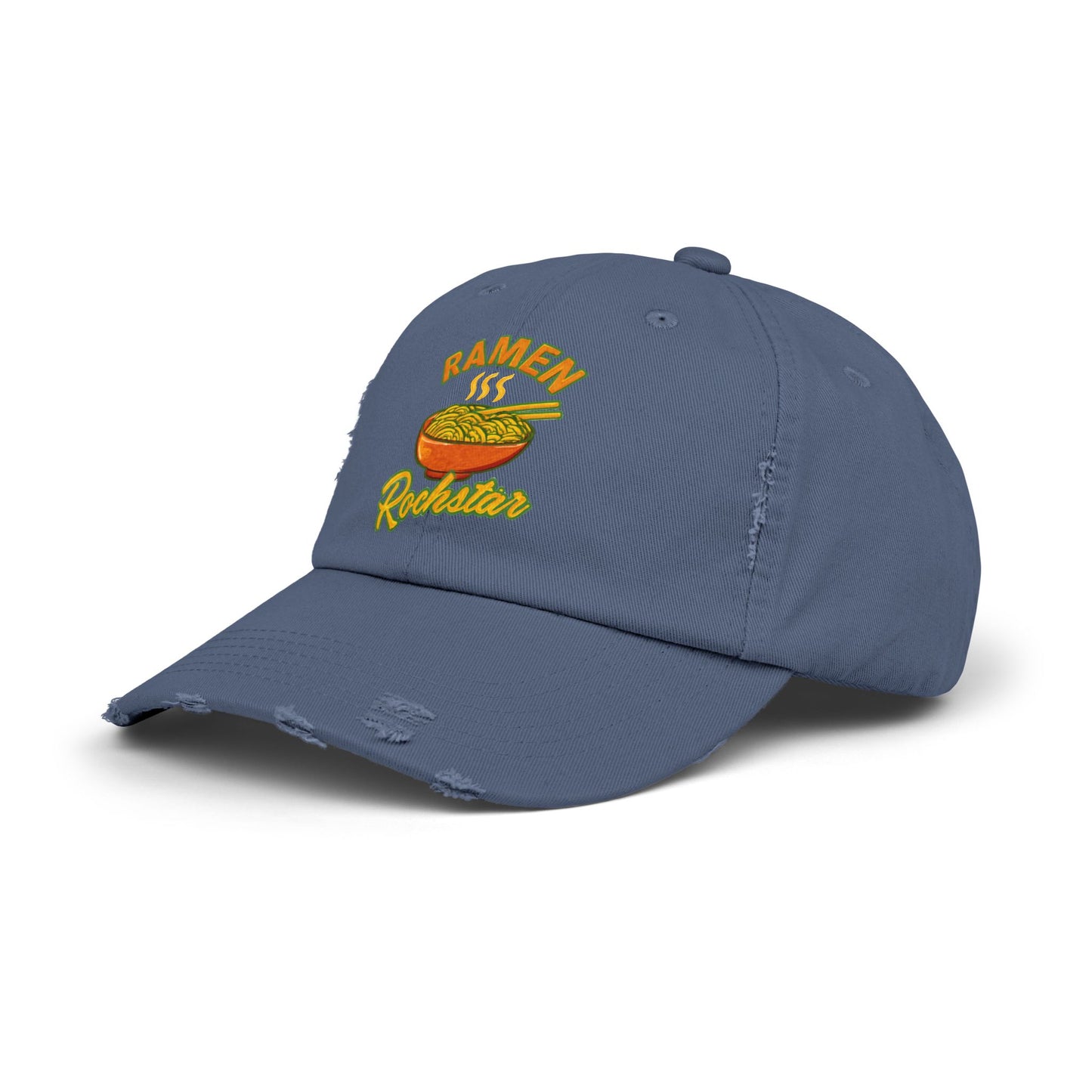 Unisex Ramen Rockstar Distressed Cap, Fun Hat, Gift for Foodies, Casual Wear, Streetwear Accessory, Unique Fashion