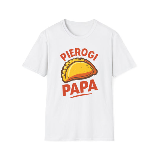 Pierogi Papa Unisex Softstyle T-Shirt, Funny Foodie Gift, Dad's Day Shirt, Family Gathering Apparel, Potluck Party Tee