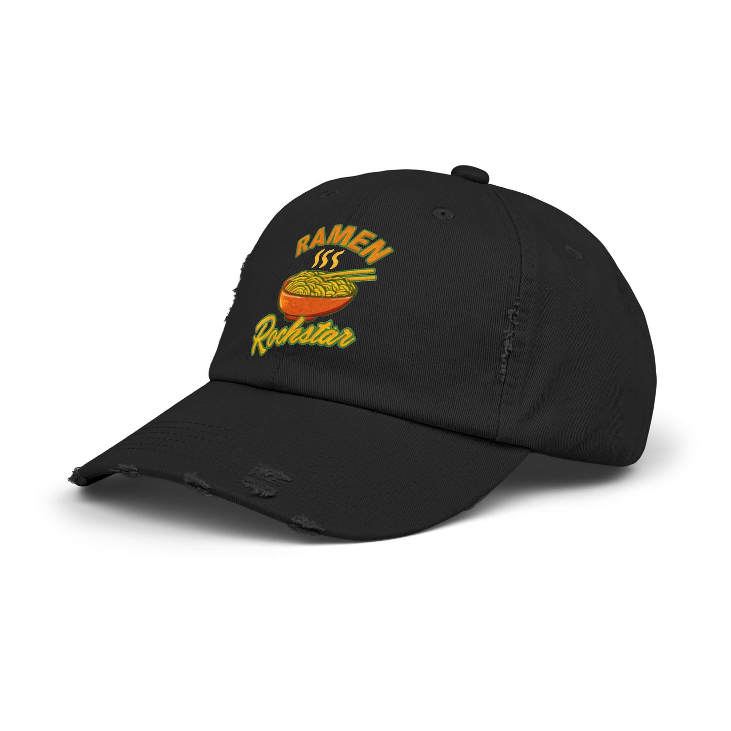 Unisex Ramen Rockstar Distressed Cap, Fun Hat, Gift for Foodies, Casual Wear, Streetwear Accessory, Unique Fashion