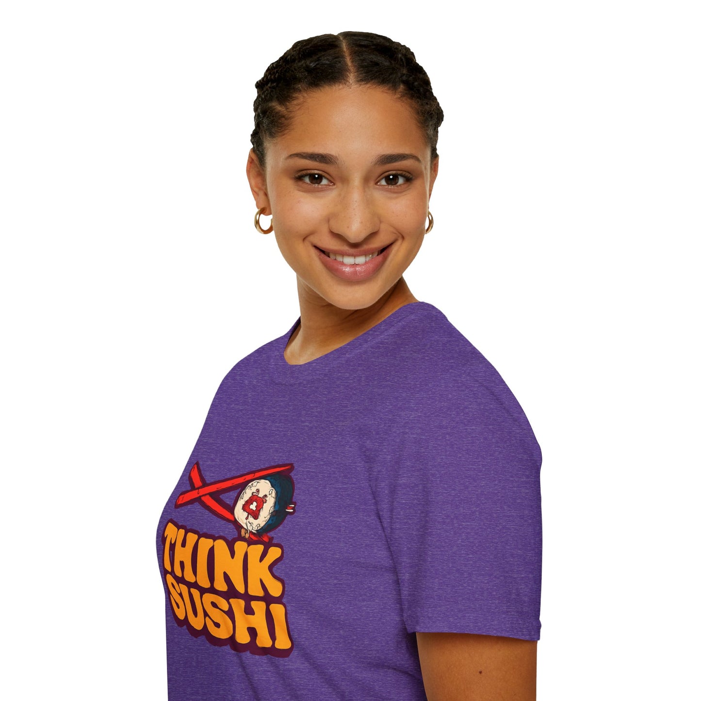 Sushi Lover T-Shirt - Think Sushi graphic tee for foodies, casual wear, gift for sushi lovers, summer style, food-themed shirt