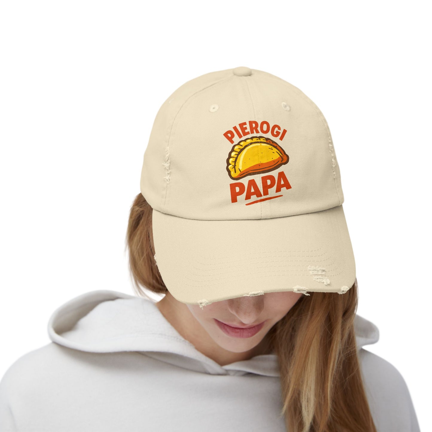Pierogi Papa Distressed Cap, Funny Foodie Hat, Unisex Dad Hat, Gift for Food Lovers, Perfect for Father's Day, Casual Style