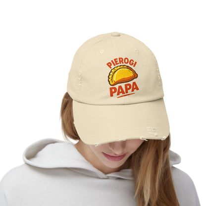 Pierogi Papa Distressed Cap, Funny Foodie Hat, Unisex Dad Hat, Gift for Food Lovers, Perfect for Father's Day, Casual Style