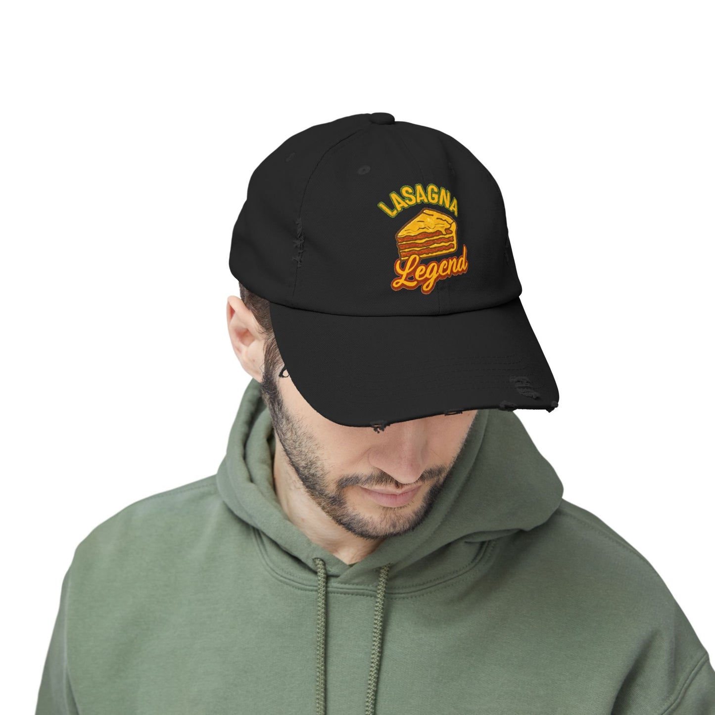 Lasagna Legend Unisex Distressed Cap, Funny Foodie Hat, Cooking Gift, Casual Wear, Culinary Humor, Cap for Food Lovers