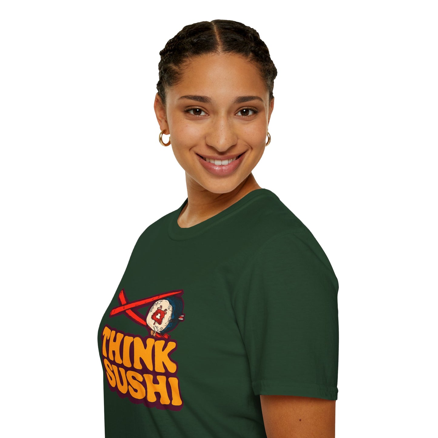 Sushi Lover T-Shirt - Think Sushi graphic tee for foodies, casual wear, gift for sushi lovers, summer style, food-themed shirt