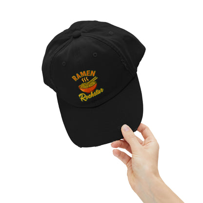 Unisex Ramen Rockstar Distressed Cap, Fun Hat, Gift for Foodies, Casual Wear, Streetwear Accessory, Unique Fashion