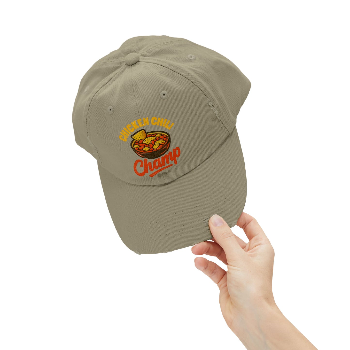 Chicken Chili Champ Unisex Distressed Cap - Perfect for Food Lovers, Casual Outings, BBQs, Cooking Events, Gift for Cooks
