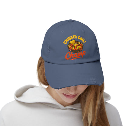 Chicken Chili Champ Unisex Distressed Cap - Perfect for Food Lovers, Casual Outings, BBQs, Cooking Events, Gift for Cooks