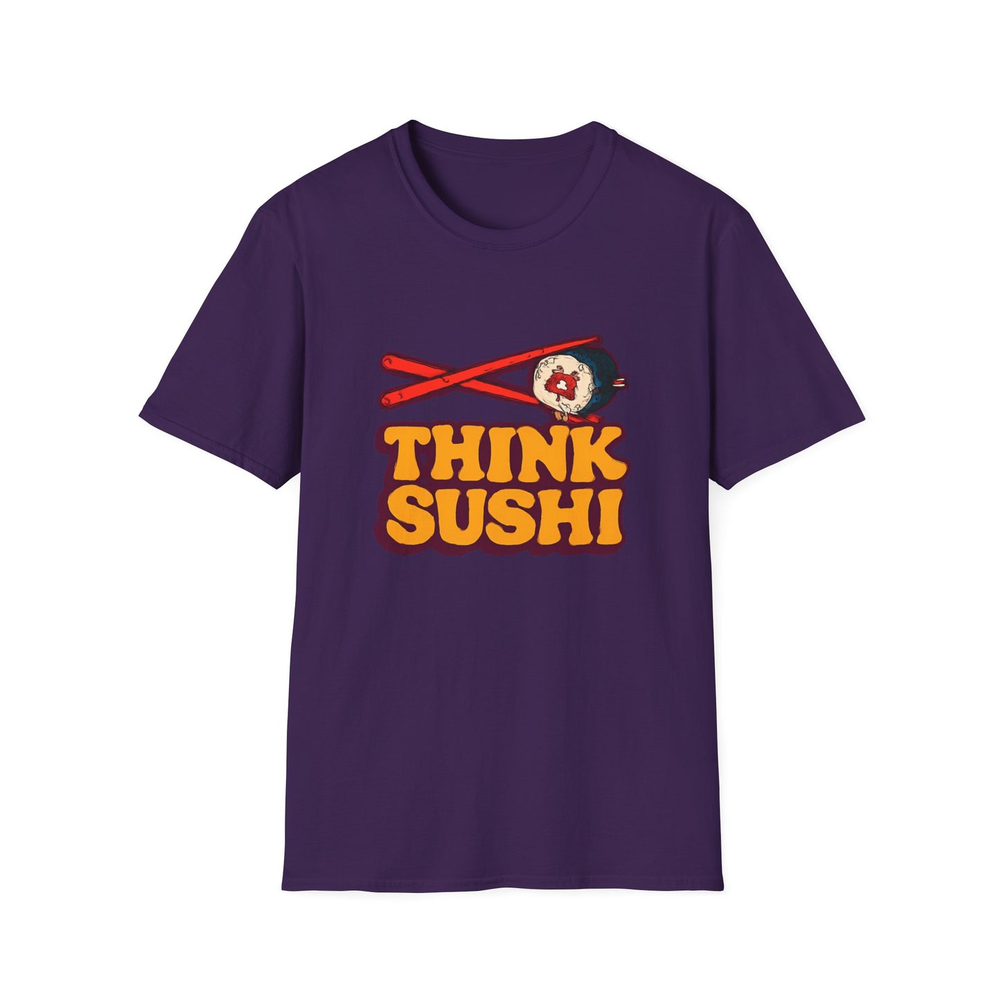 Sushi Lover T-Shirt - Think Sushi graphic tee for foodies, casual wear, gift for sushi lovers, summer style, food-themed shirt