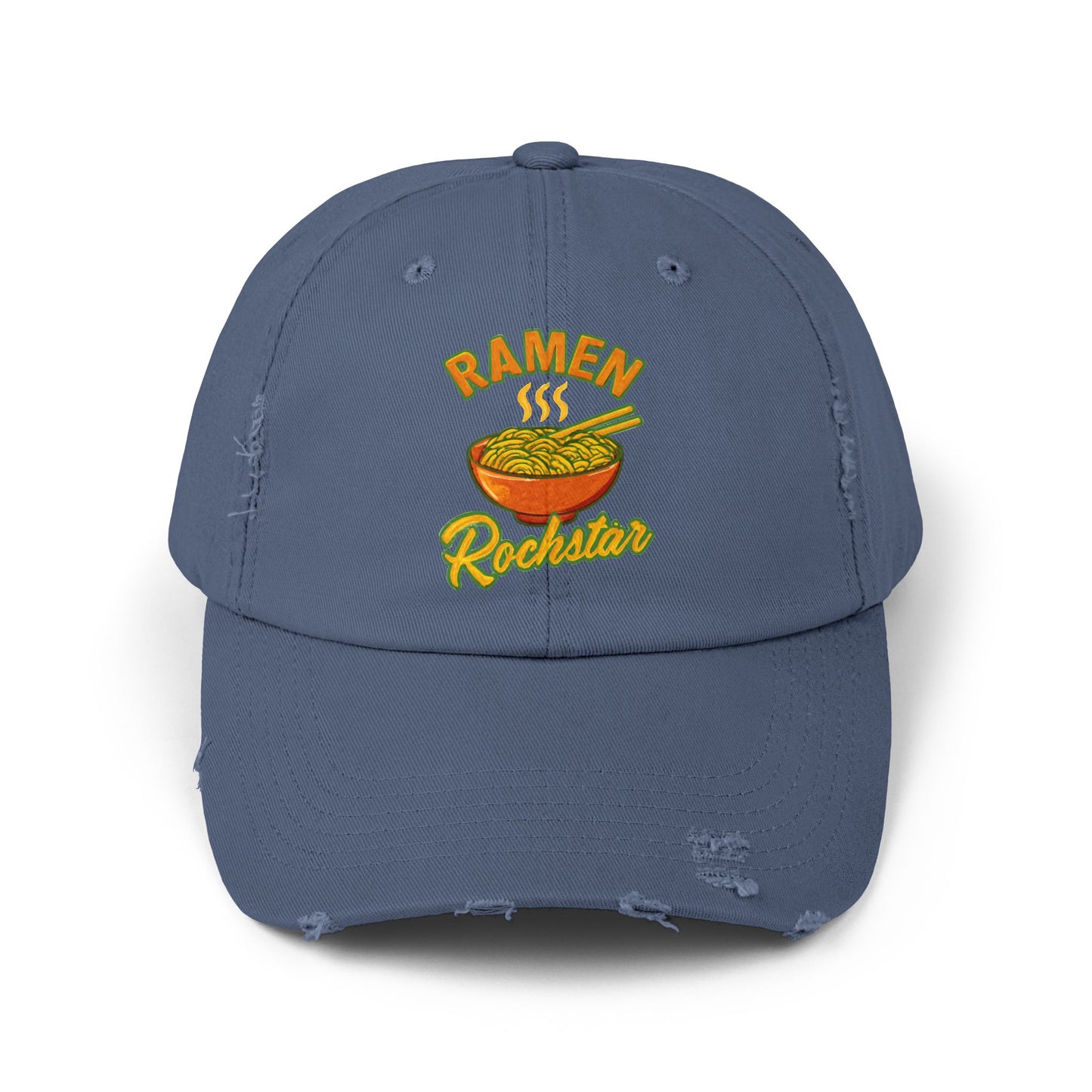 Unisex Ramen Rockstar Distressed Cap, Fun Hat, Gift for Foodies, Casual Wear, Streetwear Accessory, Unique Fashion
