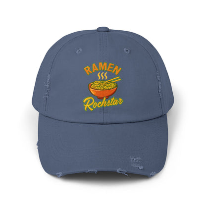 Unisex Ramen Rockstar Distressed Cap, Fun Hat, Gift for Foodies, Casual Wear, Streetwear Accessory, Unique Fashion