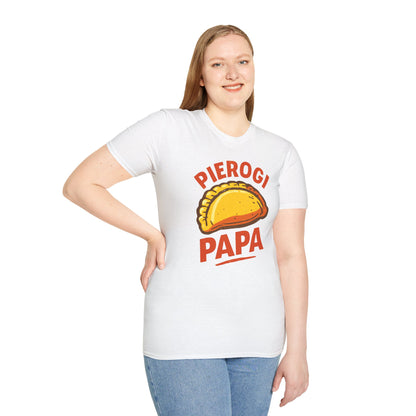 Pierogi Papa Unisex Softstyle T-Shirt, Funny Foodie Gift, Dad's Day Shirt, Family Gathering Apparel, Potluck Party Tee