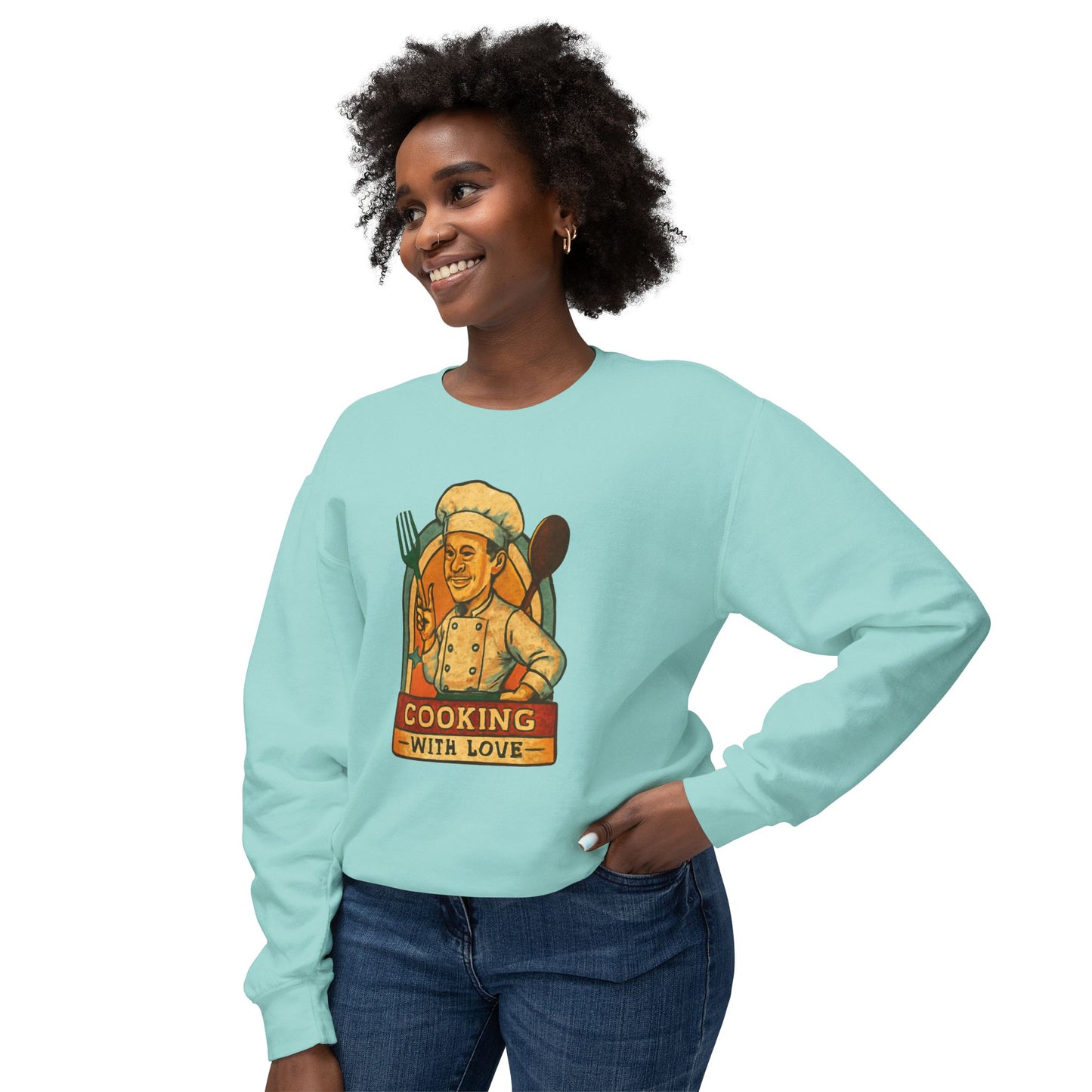 Cooking with Love Crewneck Sweatshirt - Perfect Gift for Chefs, Foodies, Kitchen Decor, Cooking Lovers, Cozy Wear