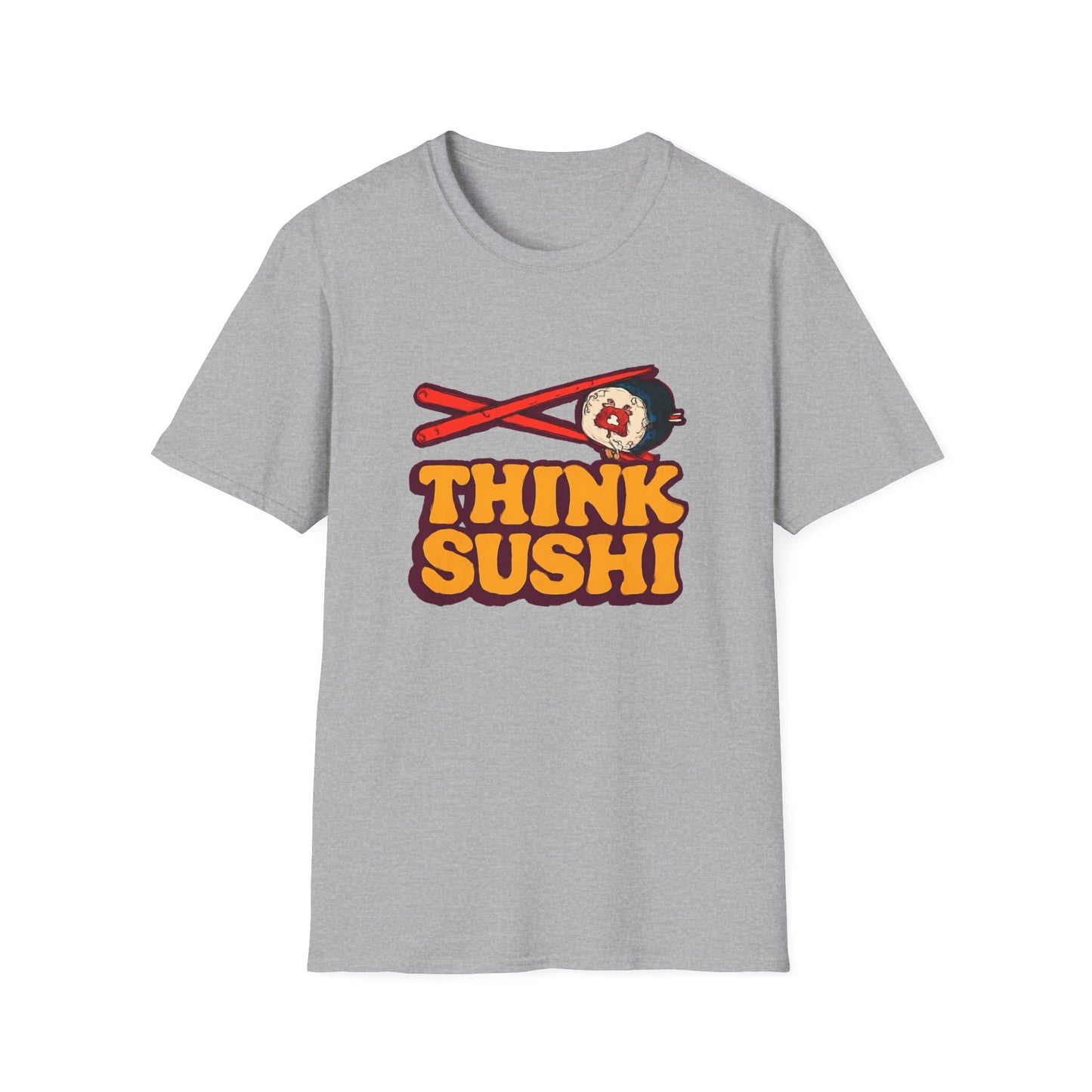 Sushi Lover T-Shirt - Think Sushi graphic tee for foodies, casual wear, gift for sushi lovers, summer style, food-themed shirt