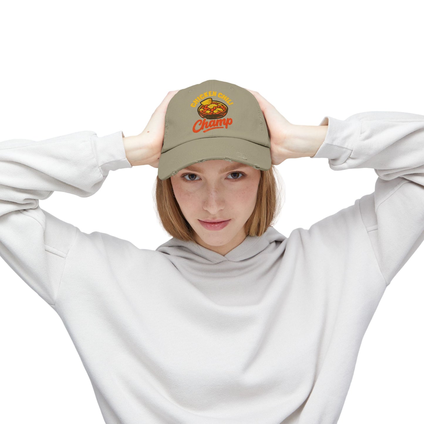 Chicken Chili Champ Unisex Distressed Cap - Perfect for Food Lovers, Casual Outings, BBQs, Cooking Events, Gift for Cooks