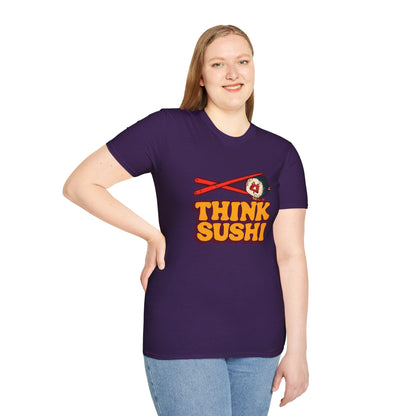 Sushi Lover T-Shirt - Think Sushi graphic tee for foodies, casual wear, gift for sushi lovers, summer style, food-themed shirt