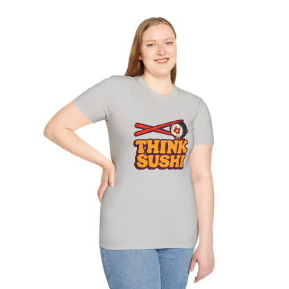 Sushi Lover T-Shirt - Think Sushi graphic tee for foodies, casual wear, gift for sushi lovers, summer style, food-themed shirt