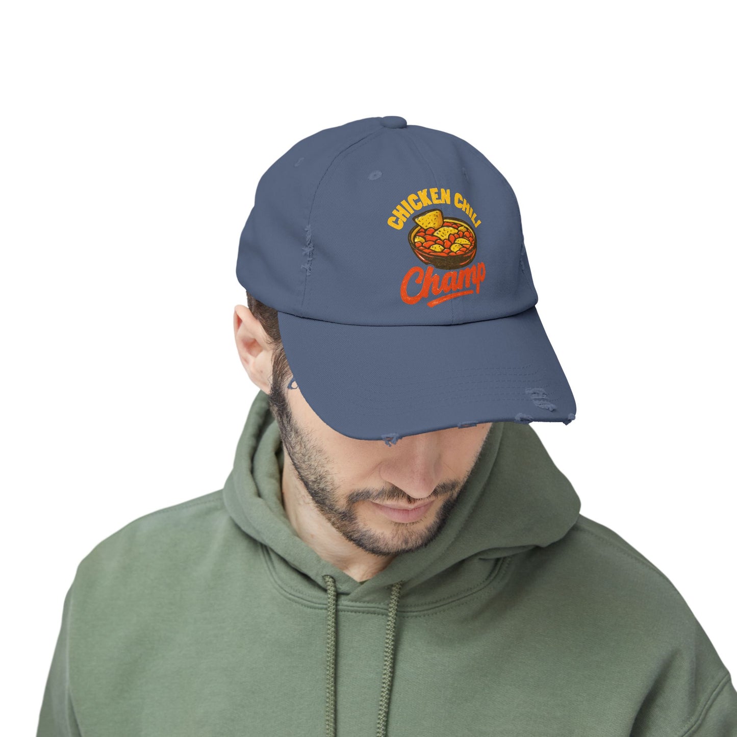 Chicken Chili Champ Unisex Distressed Cap - Perfect for Food Lovers, Casual Outings, BBQs, Cooking Events, Gift for Cooks