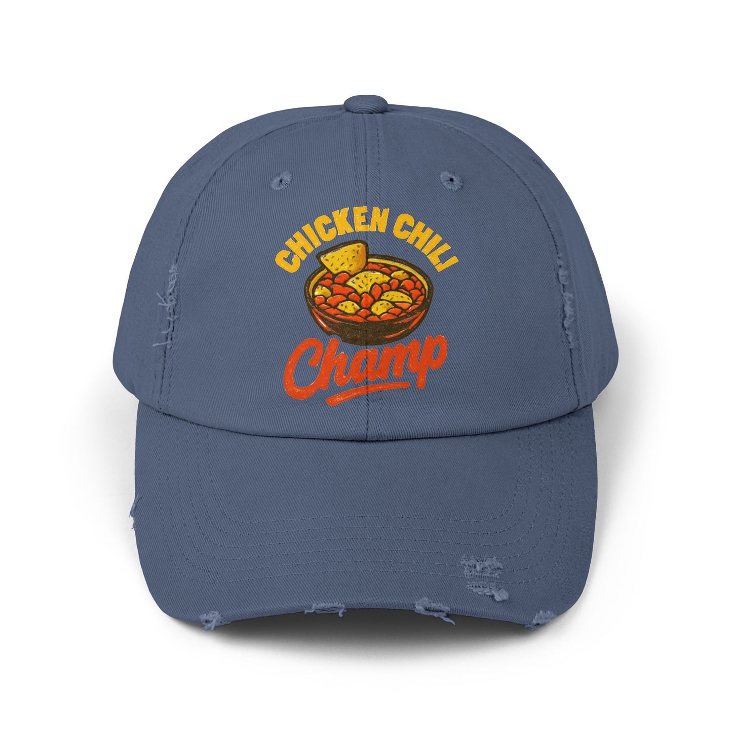 Chicken Chili Champ Unisex Distressed Cap - Perfect for Food Lovers, Casual Outings, BBQs, Cooking Events, Gift for Cooks