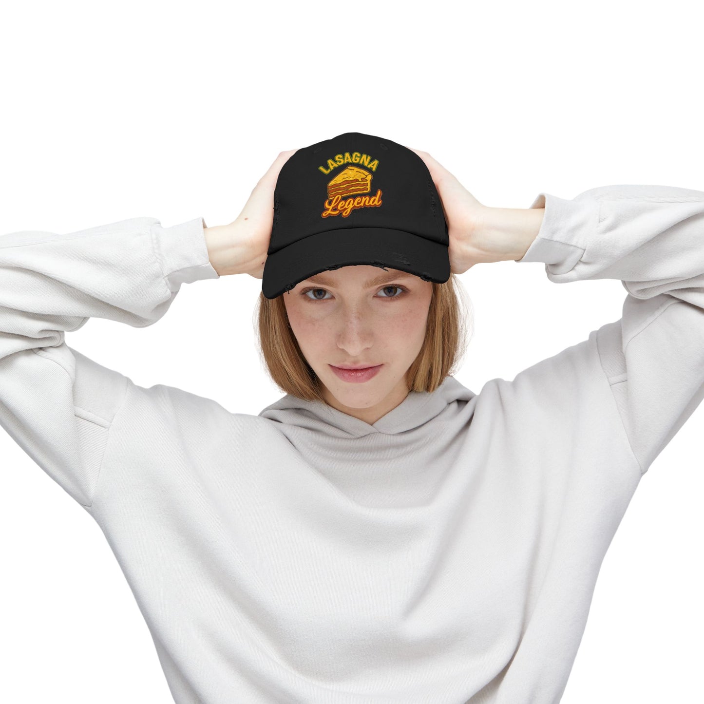 Lasagna Legend Unisex Distressed Cap, Funny Foodie Hat, Cooking Gift, Casual Wear, Culinary Humor, Cap for Food Lovers