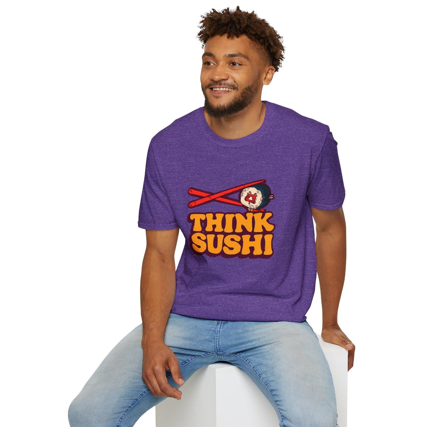 Sushi Lover T-Shirt - Think Sushi graphic tee for foodies, casual wear, gift for sushi lovers, summer style, food-themed shirt