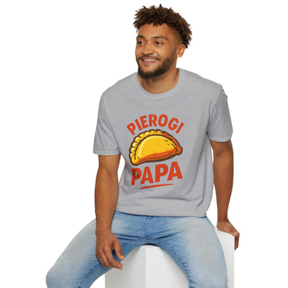 Pierogi Papa Unisex Softstyle T-Shirt, Funny Foodie Gift, Dad's Day Shirt, Family Gathering Apparel, Potluck Party Tee