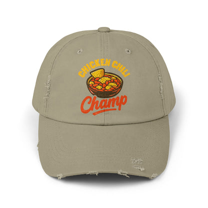 Chicken Chili Champ Unisex Distressed Cap - Perfect for Food Lovers, Casual Outings, BBQs, Cooking Events, Gift for Cooks
