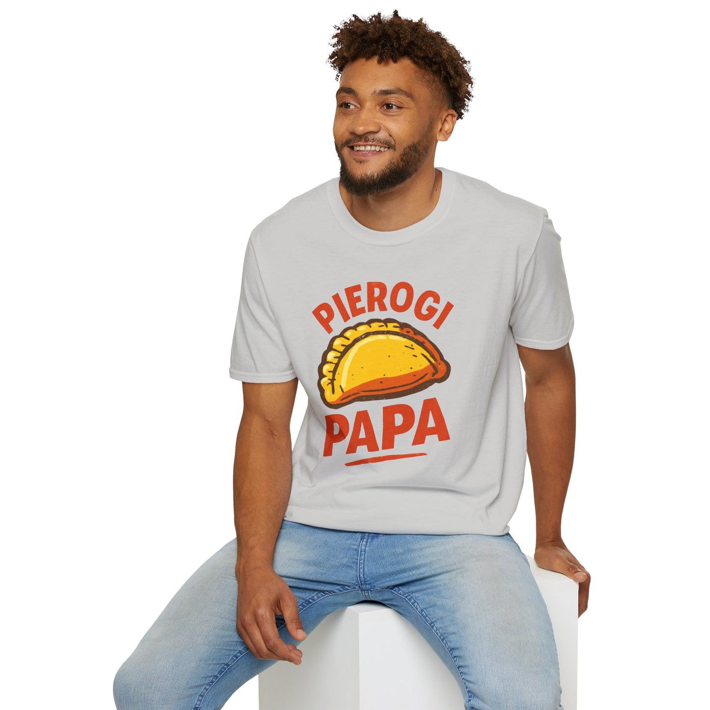 Pierogi Papa Unisex Softstyle T-Shirt, Funny Foodie Gift, Dad's Day Shirt, Family Gathering Apparel, Potluck Party Tee