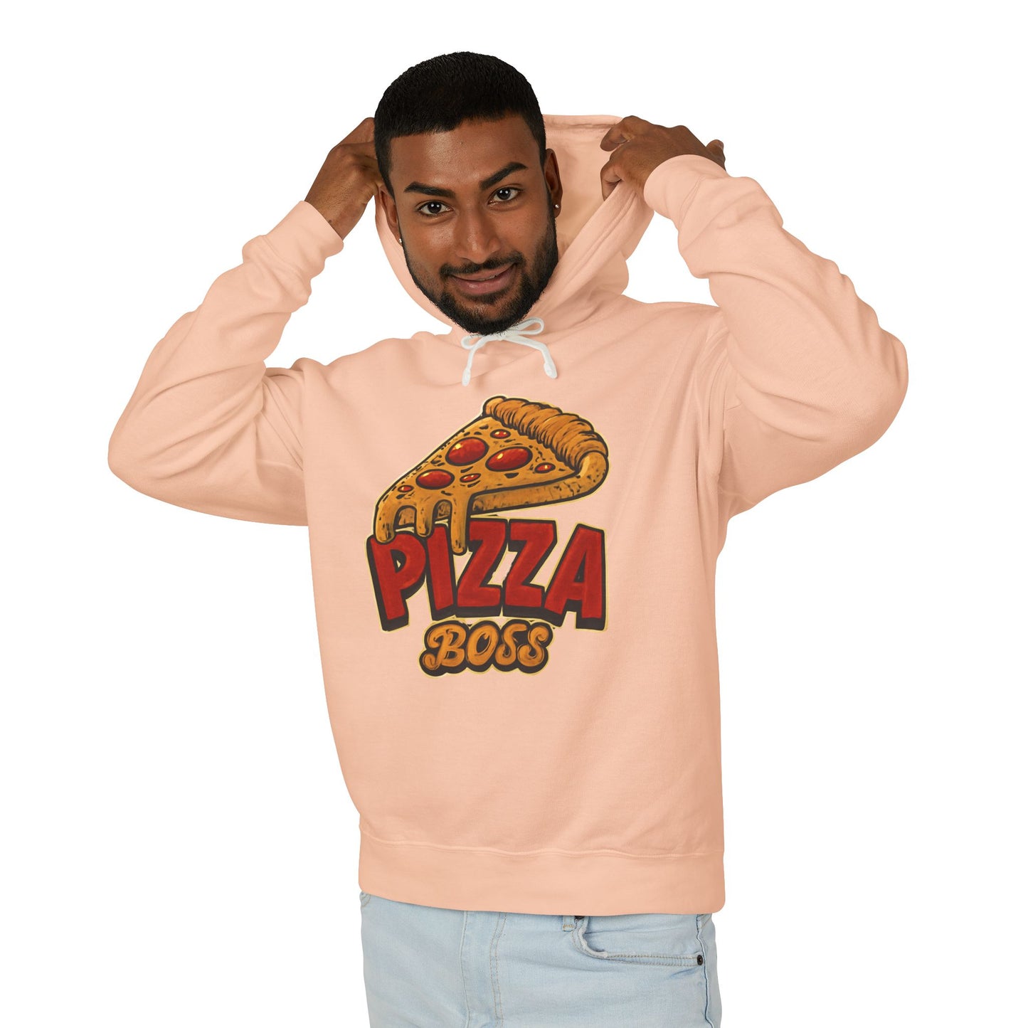 Pizza Boss Unisex Lightweight Hooded Sweatshirt, Funny Gift, Pizza Lover Apparel, Casual Wear, Foodie Fashion, Unique Hoodie