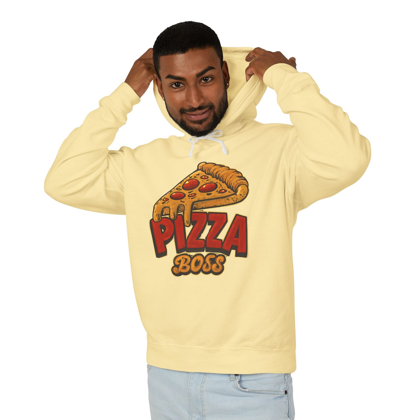 Pizza Boss Unisex Lightweight Hooded Sweatshirt, Funny Gift, Pizza Lover Apparel, Casual Wear, Foodie Fashion, Unique Hoodie