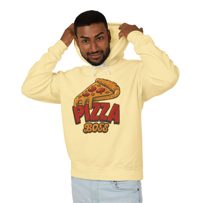 Pizza Boss Unisex Lightweight Hooded Sweatshirt, Funny Gift, Pizza Lover Apparel, Casual Wear, Foodie Fashion, Unique Hoodie
