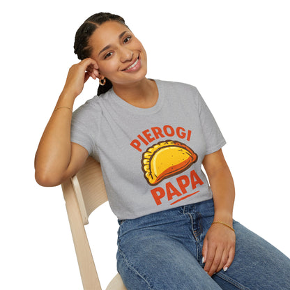 Pierogi Papa Unisex Softstyle T-Shirt, Funny Foodie Gift, Dad's Day Shirt, Family Gathering Apparel, Potluck Party Tee