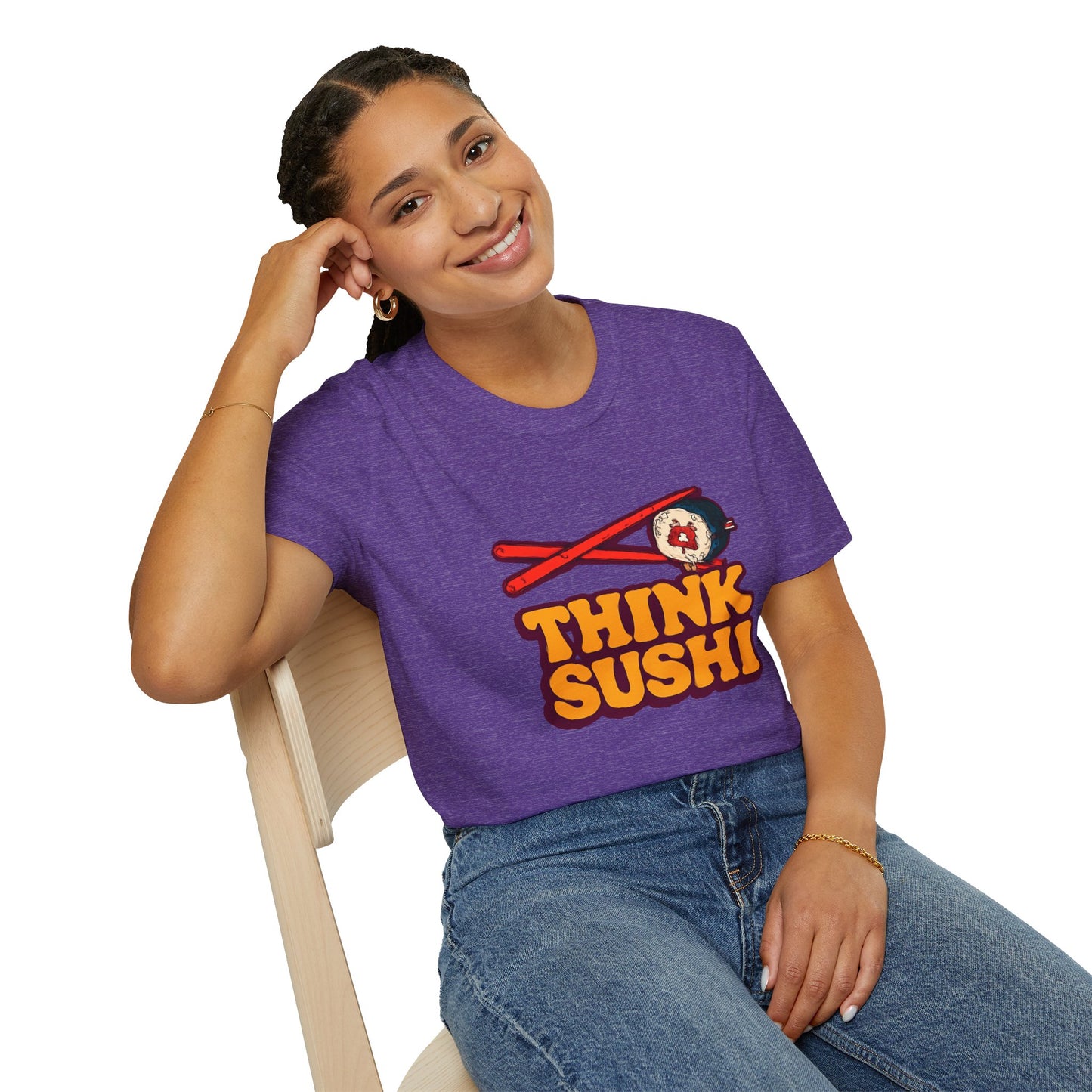 Sushi Lover T-Shirt - Think Sushi graphic tee for foodies, casual wear, gift for sushi lovers, summer style, food-themed shirt