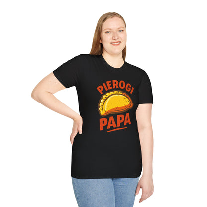 Pierogi Papa Unisex Softstyle T-Shirt, Funny Foodie Gift, Dad's Day Shirt, Family Gathering Apparel, Potluck Party Tee